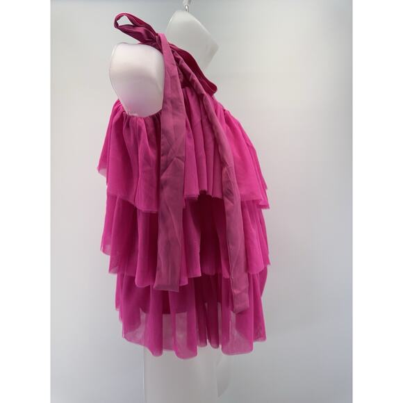 Entro Hot Pink Tiered Ruffle Tank Top Tulle Ribbon Straps Women’s Size Medium - Picture 6 of 10